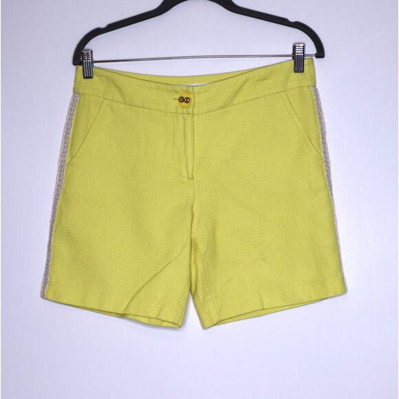 TRINA TURK Tweed Shorts Yellow Braided Side Trim Textured Casual Women's 6 - Picture 1 of 10